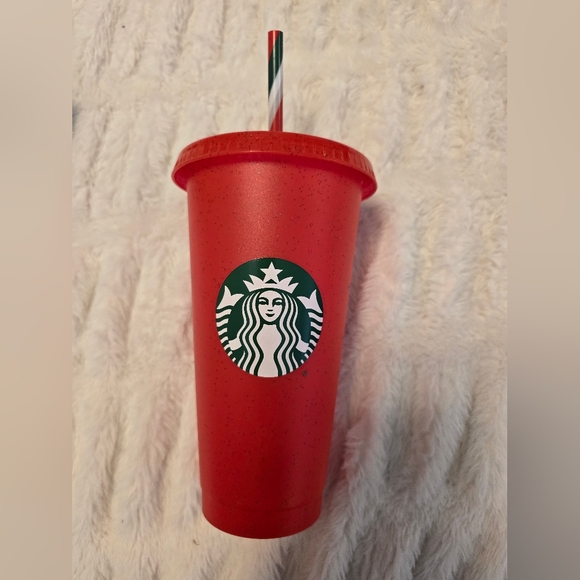 Starbucks Other - Starbucks 2023 Holiday Red Glitter Cold Cup With Straw And Lid Reusable 24oz New